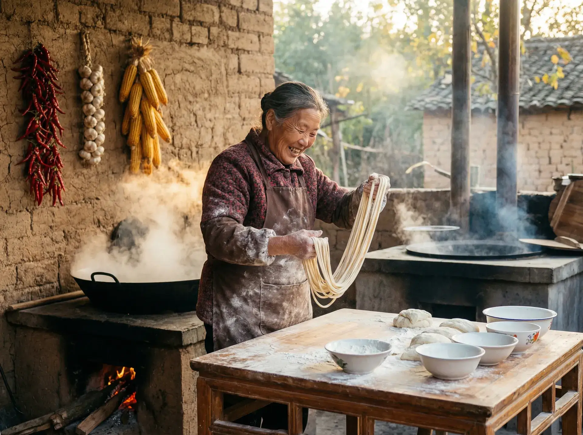 农家大嫂手擀面 - 大团圆结局公交车免费 乡村美食